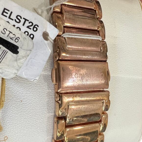 Elgin Studio Rose Gold Fold Over Clasp Analog Swarovski Crystal Watch NEW in Box - Picture 7 of 10